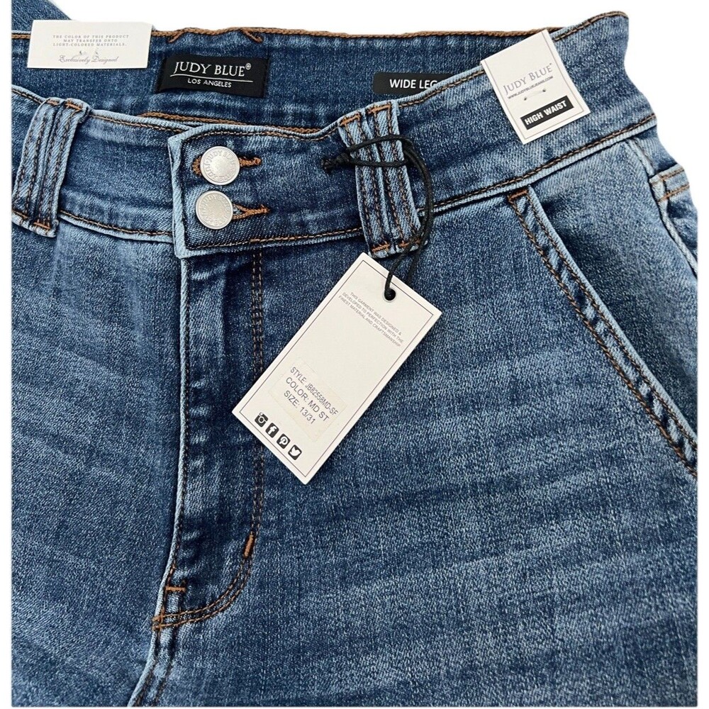 NWT Judy Blue High Rise Double Button Denim Jeans Blue Size 13/31 - Picture 11 of 11